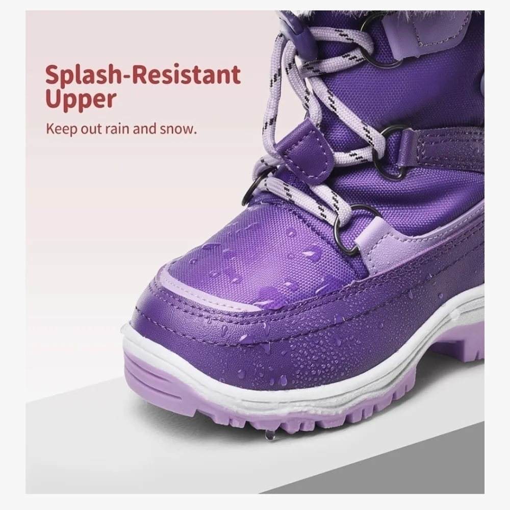 Purple Snow Boots Faux Fur Lined Mid-Calf   Slip Restiant Boots